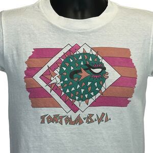 Vintage 90s Tortola BVI T Shirt British Virgin Islands Travel White XS X-Small